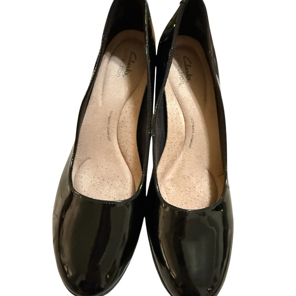 Clarks Collection Bayla Skip Office Black Patent Comfort Dress Pumps Women 10 M